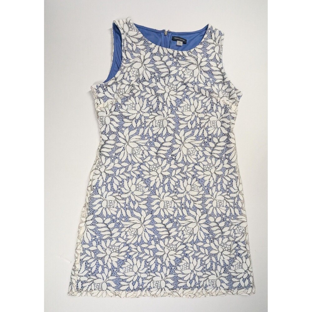 Tommy Hilfiger Women's Lace Sheath Dress Size 12, Ivory/Indigo EUC